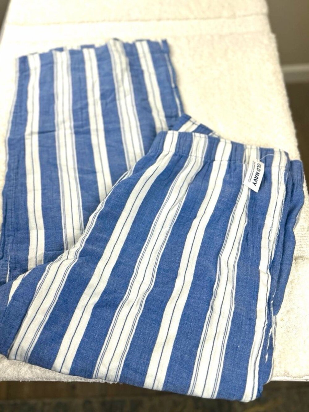 Old Navy Women’s XL Wide Leg Pants Blue White Stripe 100% Cotton NWT